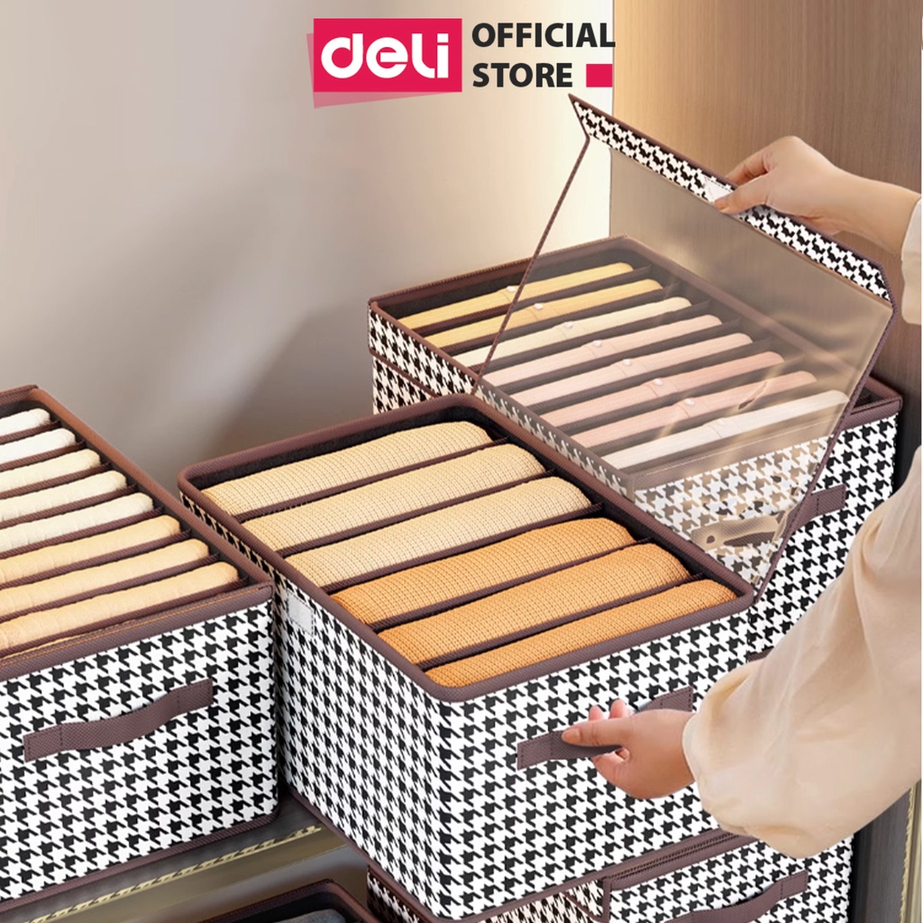 Hộp Vải Đựng Quần Áo Chia Ngăn Có Nắp Deli 9 Ngăn Sắp Xếp Tủ Quần Áo Gọn Gàng Hộp Đựng Quần Áo Đồ Lót