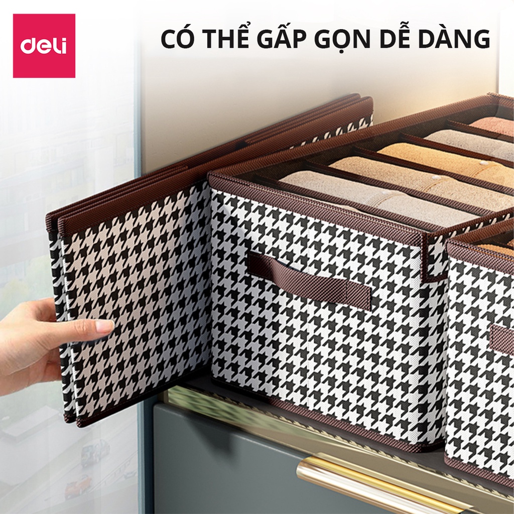 Hộp Vải Đựng Quần Áo Chia Ngăn Có Nắp Deli 9 Ngăn Sắp Xếp Tủ Quần Áo Gọn Gàng Hộp Đựng Quần Áo Đồ Lót