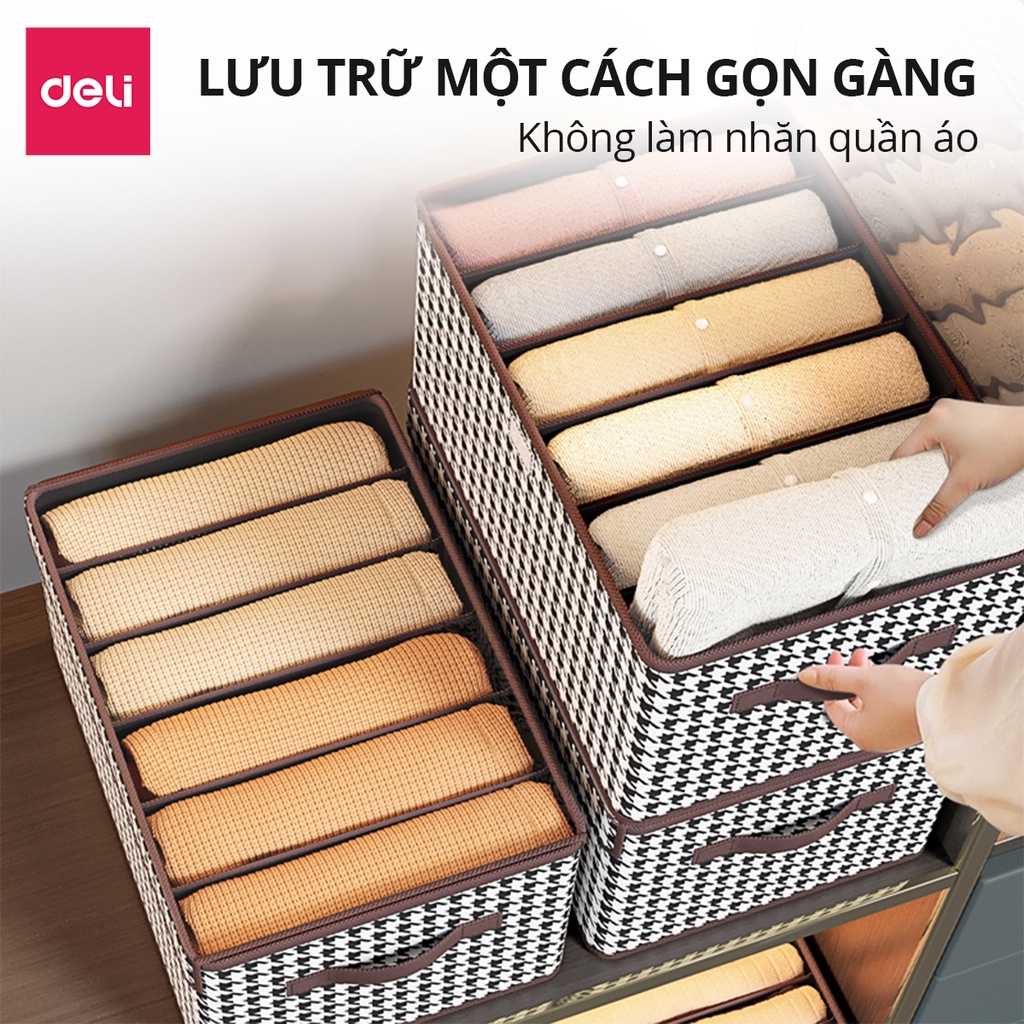 Hộp Vải Đựng Quần Áo Chia Ngăn Có Nắp Deli 9 Ngăn Sắp Xếp Tủ Quần Áo Gọn Gàng Hộp Đựng Quần Áo Đồ Lót