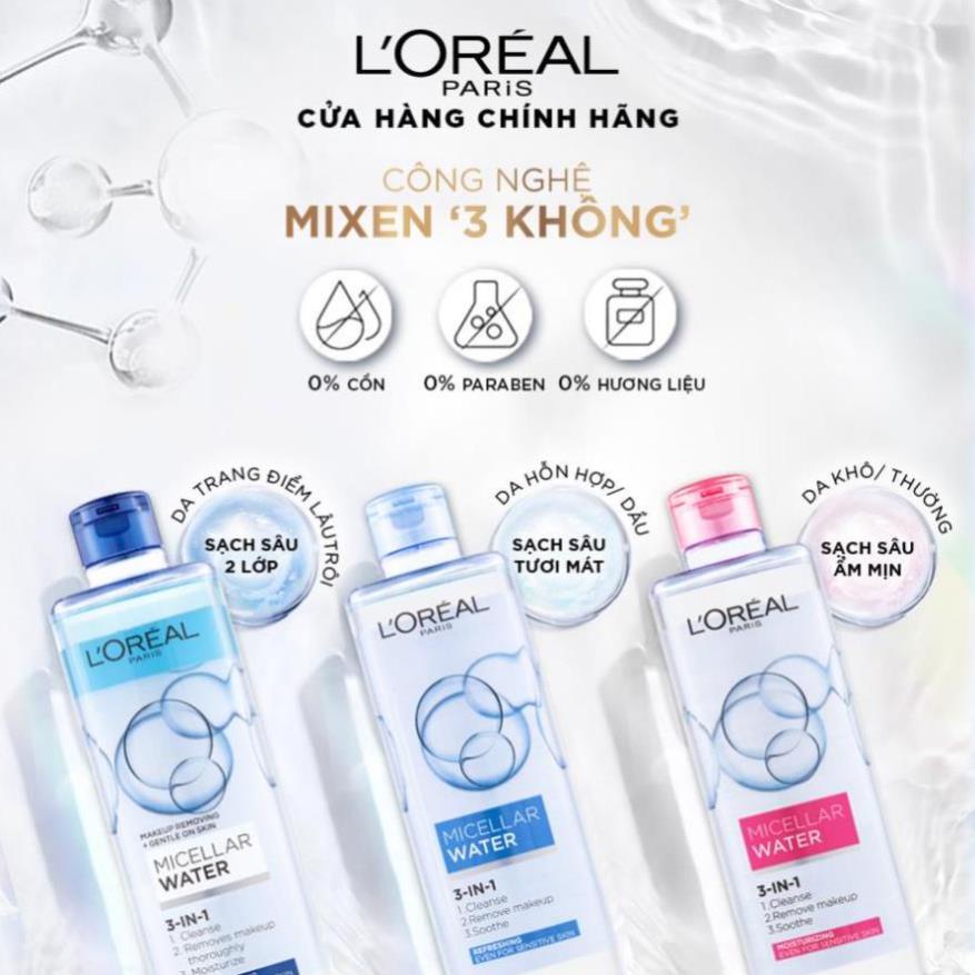 (Đã bán 2,7k) Nước tẩy trang và làm sạch sâu 3-in-1 L'Oreal Paris Micellar Water 400ml