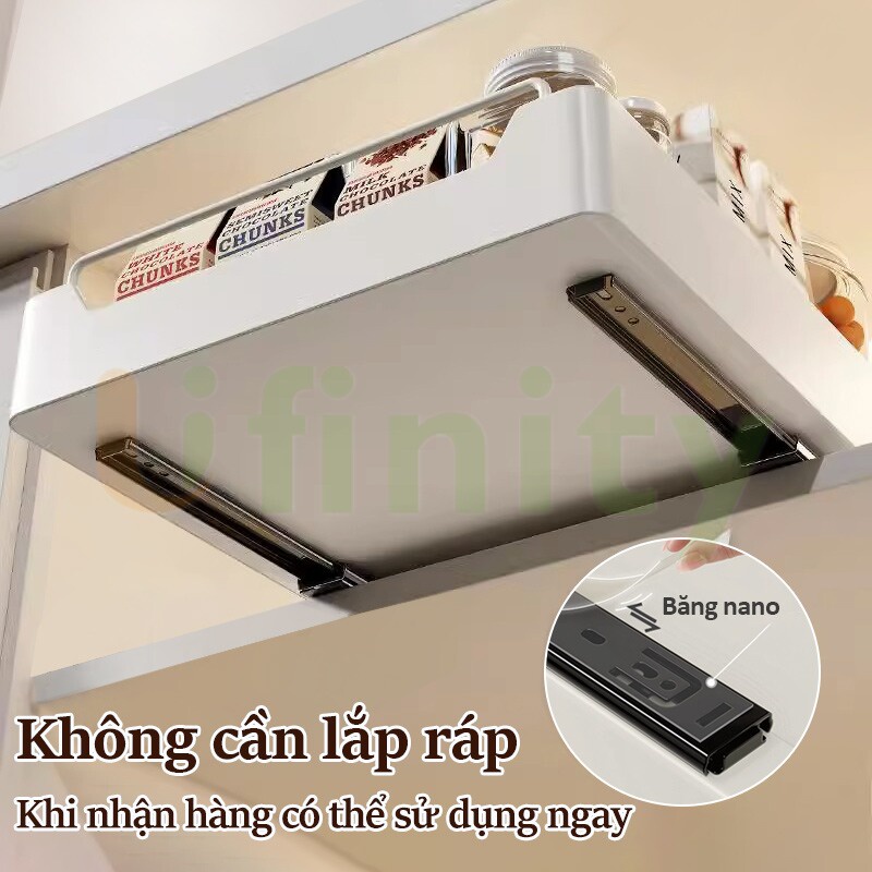 Lifinity Kệ Để Đồ Tủ Bếp Đa Năng INOX, Kệ Bát Đĩa,  Kệ đựng Gia vị, Sơn Tĩnh Điện Trắng, Có Ray Trượt