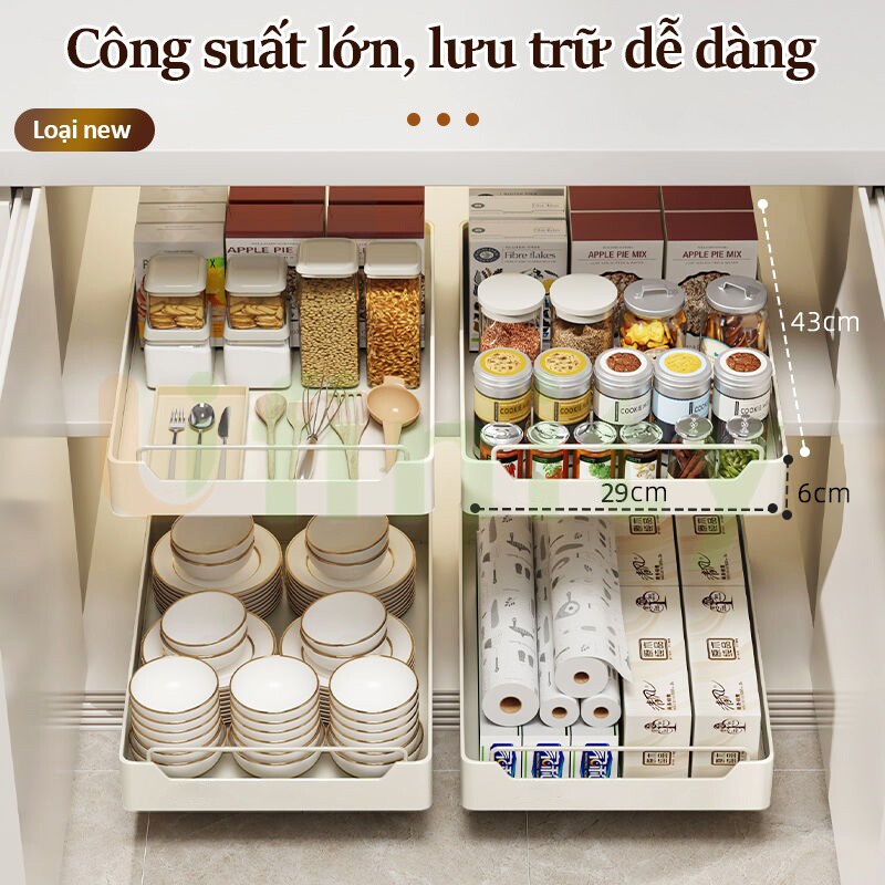 Lifinity Kệ Để Đồ Tủ Bếp Đa Năng INOX, Kệ Bát Đĩa,  Kệ đựng Gia vị, Sơn Tĩnh Điện Trắng, Có Ray Trượt