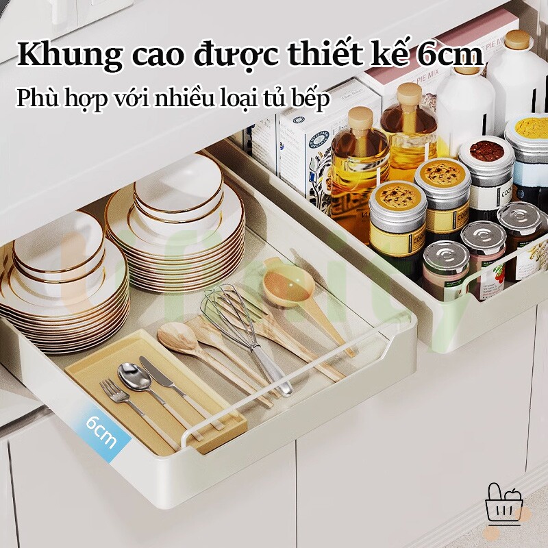 Lifinity Kệ Để Đồ Tủ Bếp Đa Năng INOX, Kệ Bát Đĩa,  Kệ đựng Gia vị, Sơn Tĩnh Điện Trắng, Có Ray Trượt