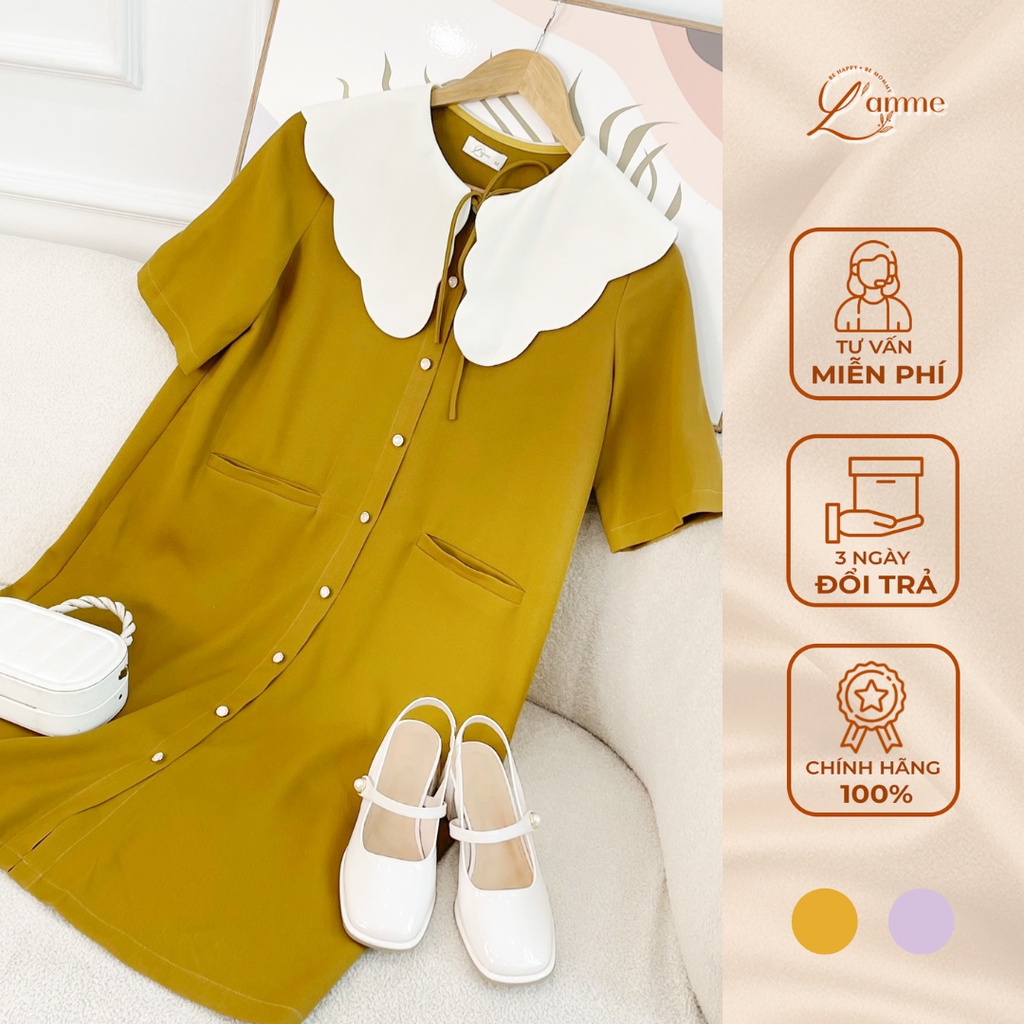 Đầm bầu công sở, váy bầu MALY DRESS phối cổ cánh tiên, nơ cách điệu kiểu dáng basic thiết kế by L’amme spe