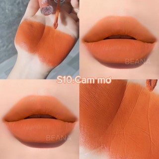 Son lì lâu trôi màu cam cháy, cam sữa, cam mơ, son Beana S10 sang chảnh, chất son vellvet mịn lì siêu đẹp