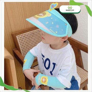 Mũ che nắng trẻ em vành rộng hoạt hình dễ thương kèm bao tay chống nắng đồng bộ – Chống tia UV