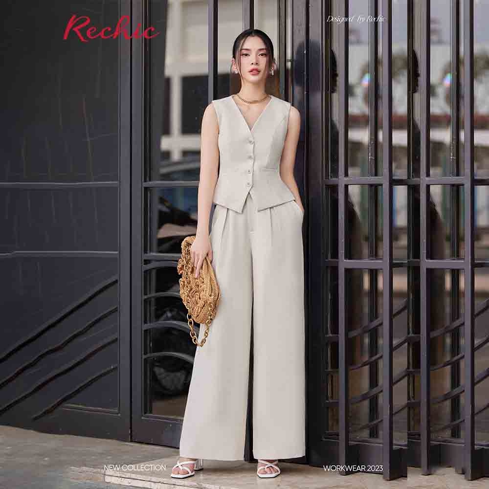 Áo vest nữ RECHIC Cindy trơn form ôm nút gài cổ V cá tính sang trọng thanh lịch