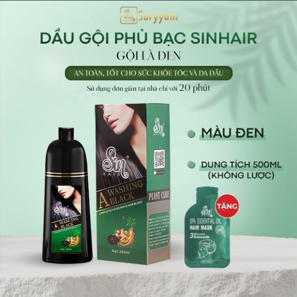 🆗.(Đã bán 45,4k) Dầu Gội Phủ Bạc SIN HAIR Màu Đen Không Hoá Chất, Chiết Xuất Nhân Sâm Phủ Bạc Ngay Lần Đầu Tiên Chai 500ml