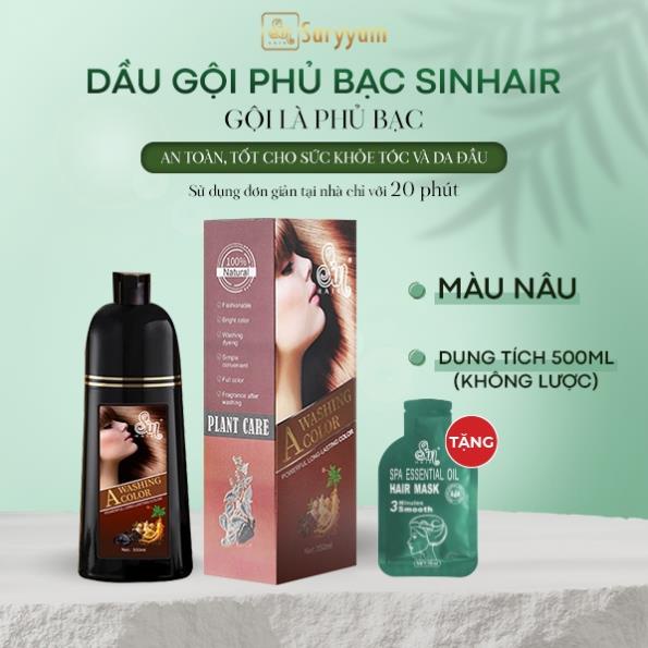 (Đã bán 39,6k) Dầu gội phủ bạc Sin Hair màu nâu, giữ màu 45 ngày. Giá rẻ, an toàn không độc hại thể tích 500ml