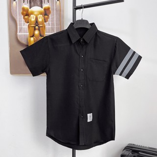 ÁO SƠ MI COTTON TAY NGẮN, KẺ SỌC BÊN TAY, HOT TREND THỜI TRANG NAM 1986