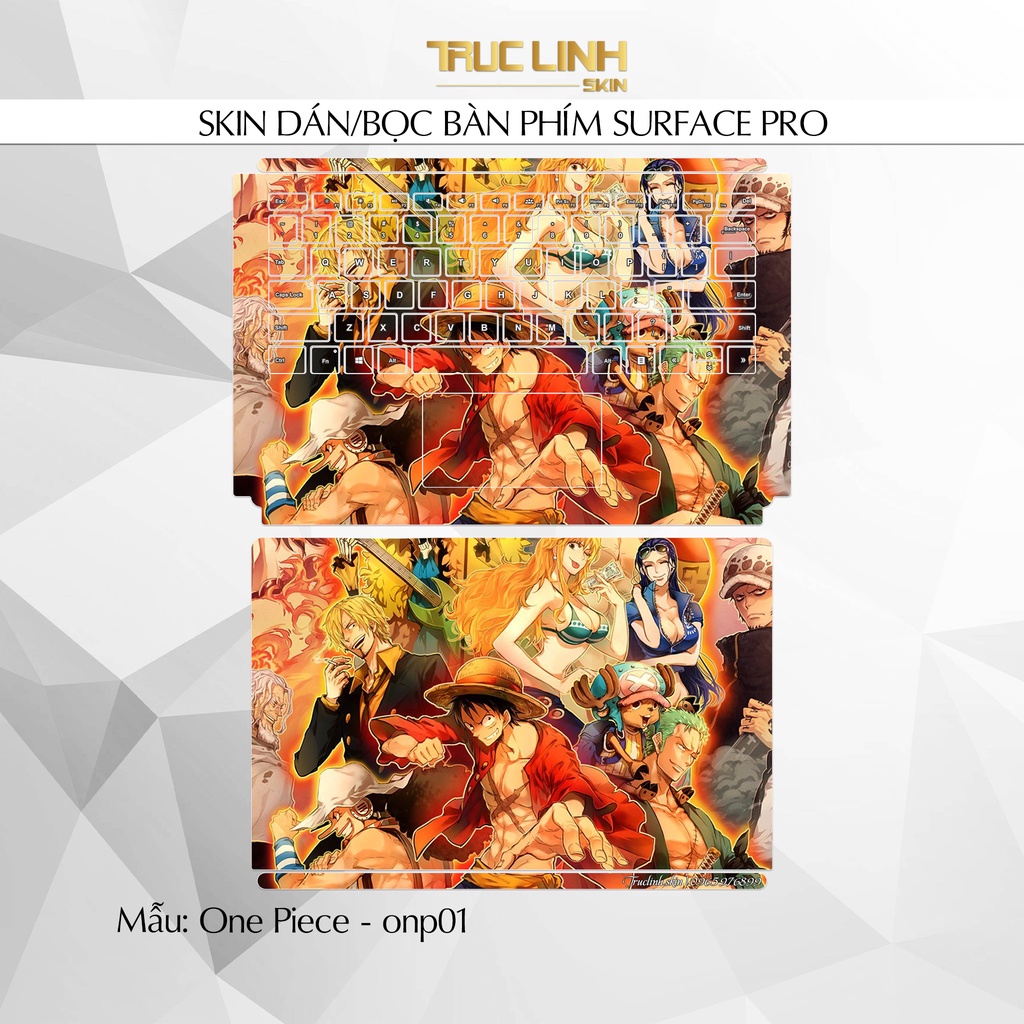 Bộ skin dán phím Surface Pro 3, 4, 5, 6, 7, 8, 9, X, Go... mẫu One Piece - onp01