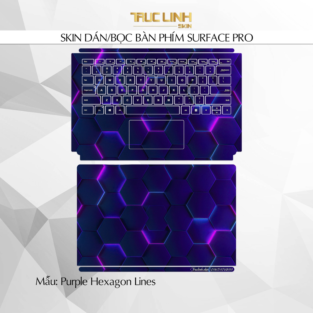 Bộ skin dán phím Surface Pro 3, 4, 5, 6, 7, 8, 9, X, Go... mẫu Purple Hexagon Lines