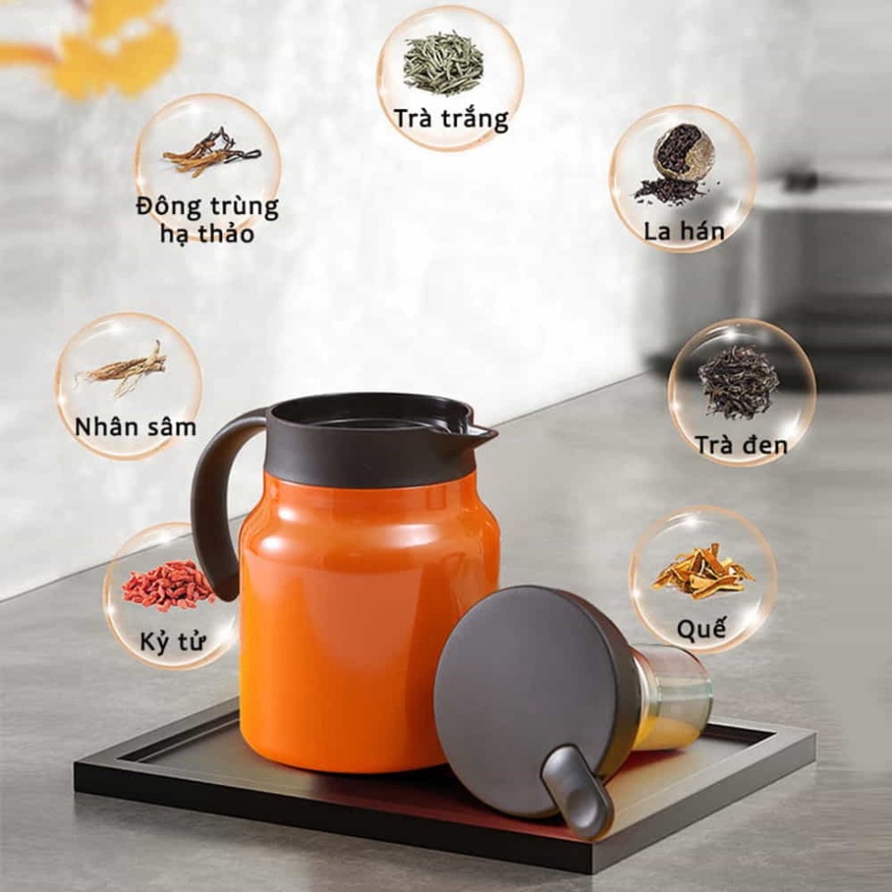 Ấm Pha Trà Giữ Nhiệt Có Lõi Lọc Trà, Bình Siêu Tốc Chất Liệu Inox 316 2 Lớp Cách Nhiệt Dung Tích 1000ml