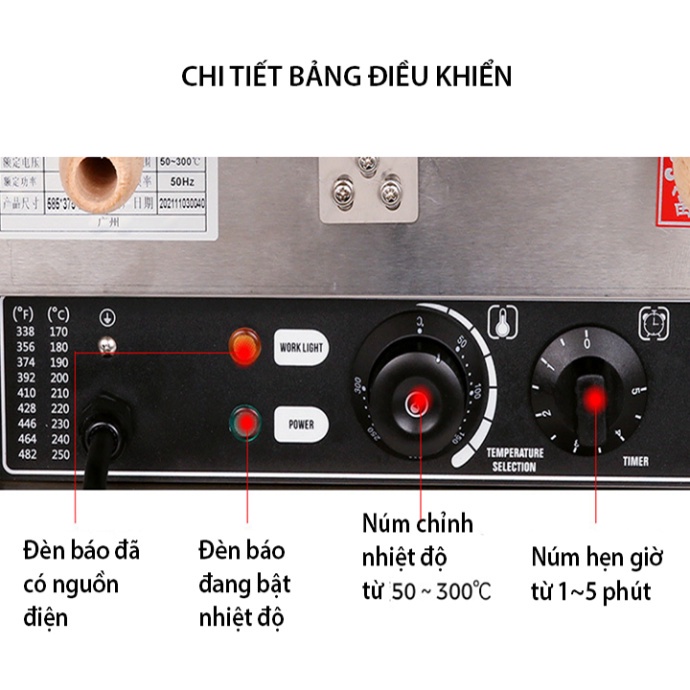 Máy làm bánh hồ lô, máy làm bánh que hồ lô 1600W điều chỉnh 50 - 300 độ, hẹn giờ chính xác