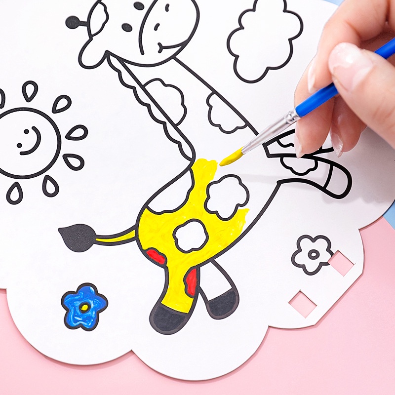 🎨 COMBO 3 QUẠT TAY HOẠT HÌNH TÔ MÀU + MÀU TÔ CHO BÉ 🐰🐻