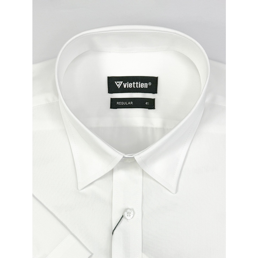 VIỆT TIẾN SALE - Áo Sơ Mi Viettien Tay Ngắn, Màu Trơn Trắng, Form Regular, Lai Bầu, Quà Tặng Nam
