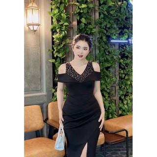 Đầm Body nẹp vai kết hạt cao cấp- TKO TẶNG HOA TAI THỜI TRANG