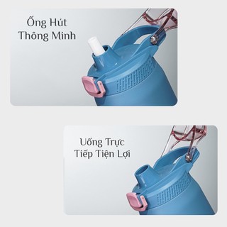 Bình giữ nhiệt cao cấp Hello Dream 720-1100ml bình nước giữ nhiệt thể thao Fan House có ống hút vỏ chống xước inox 316