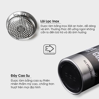 Bình giữ nhiệt cao cấp 24h Fan House bình nước nắp tách thành cốc toàn bộ bằng inox 304 có dây xách