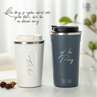 Cốc giữ nhiệt 510ml Fan House ly coffee holic inox 304, bình giữ nhiệt 12h khắc tên, Ly giữ nhiệt