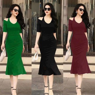 Đầm đuôi cá hở vai sang trọng hàng cao cấp-TẶNG HOA TAI THỜI TRANG