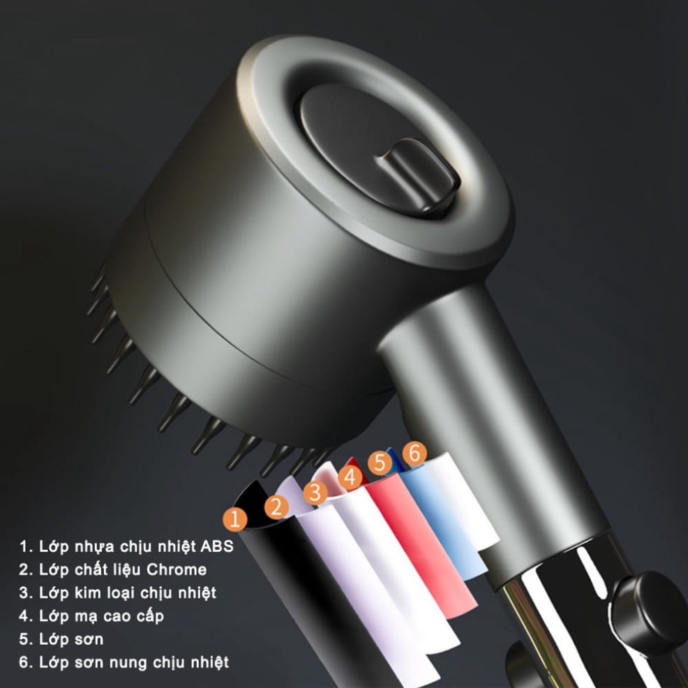Vòi hoa sen tăng áp lực nước nhà tắm 4in1 chất liệu inox chống gỉ tay cầm đen nhám 4 chế độ xả nước,tặng kèm giá đỡ vòi