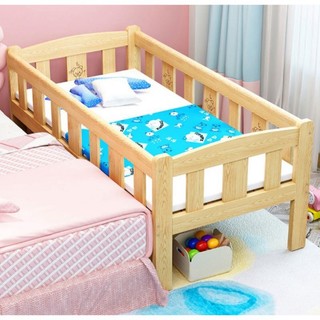 Giường Gỗ Cho Bé (Giường+Đệm+ga), ghép với giường bố mẹ có thang lên xuống an, toàn tiện lợi-Bảo Hành Bởi Meji Kids.
