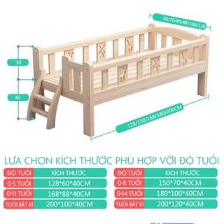 Giường Gỗ Cho Bé (Giường+Đệm+ga), ghép với giường bố mẹ có thang lên xuống an, toàn tiện lợi-Bảo Hành Bởi Meji Kids.