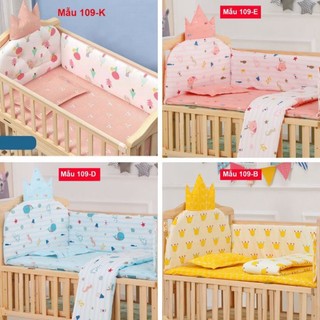 SET QUÂY NÔI CŨI,HOÀNG GIA VƯƠNG MIỆN CAO CẤP: Nệm, Gối, 4 Quây Vải [Chưa Gồm Cũi Gỗ]