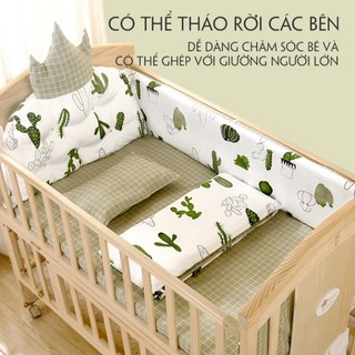 SET QUÂY NÔI CŨI,HOÀNG GIA VƯƠNG MIỆN CAO CẤP: Nệm, Gối, 4 Quây Vải [Chưa Gồm Cũi Gỗ]