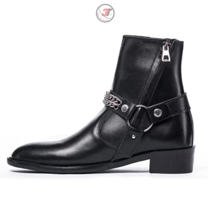 Harness Boots Nam Classic, bốt cổ cao ,Khóa Kéo,Kèm linh phụ kiện Dây Xích Bạc,Da Không Gãy,Không Tróc, Mẫu Mớ