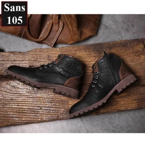 🇨🇭 Giày boot nam martin boots Sans105 da bò thật big size 48 47 46 45 44 43 giầy cổ cao đen nâu đẹp bốt độn đế 6cm