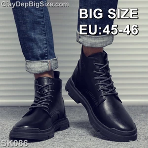 Giày boot (bốt) da bò, giày đốc cổ cao big size cỡ rộng (EU:45-46) cho nam chân to