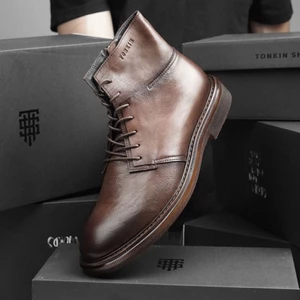Giày boot nam da thật black color và nâu FADE, giày cao cổ văn phòng và công sở văn phòng khoá kéo