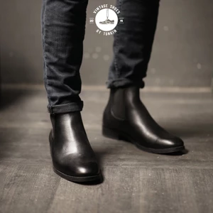 Giày boot nam cổ lửng black color CHELSEA, giày tây da bò thật TONKIN