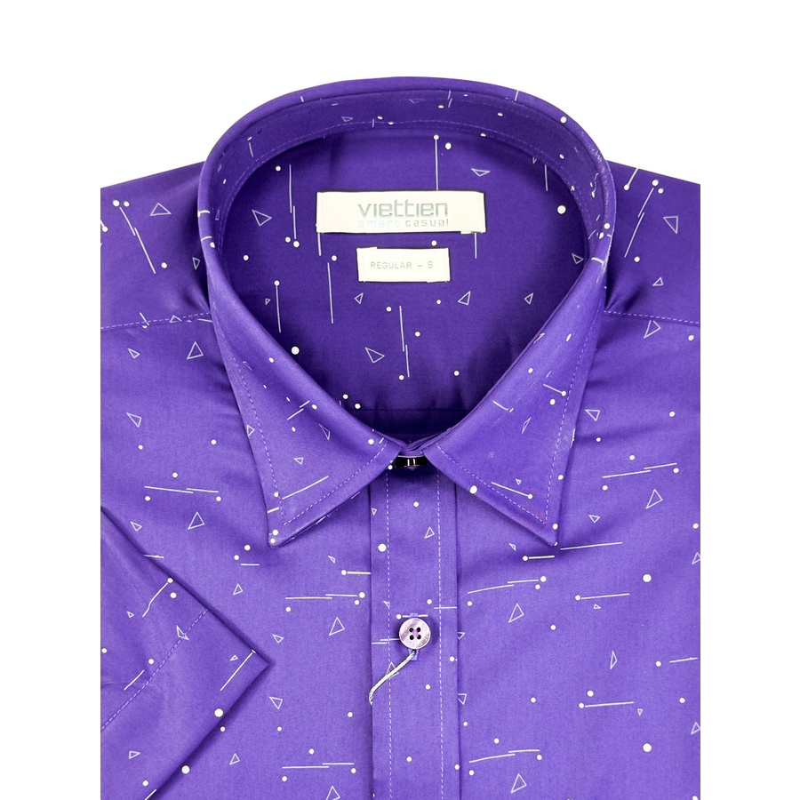 VIỆT TIẾN SALE - Áo Sơ Mi Viettien Smart Casual Tay Ngắn, Màu Hoa Văn Tím, Form Regular, Lai Ngang
