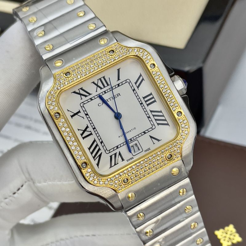 ng h Nam Cartier Santos c Automatic sang tr ng ng c p BH 24