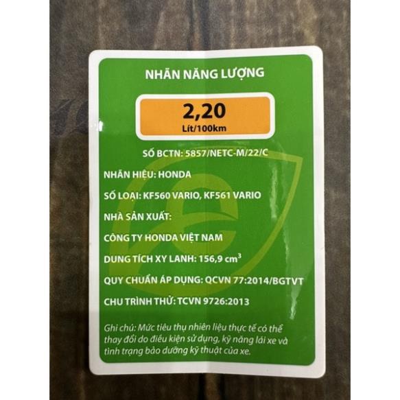 Tem thông số Vario 160i Hàng Zin chuẩn hãng