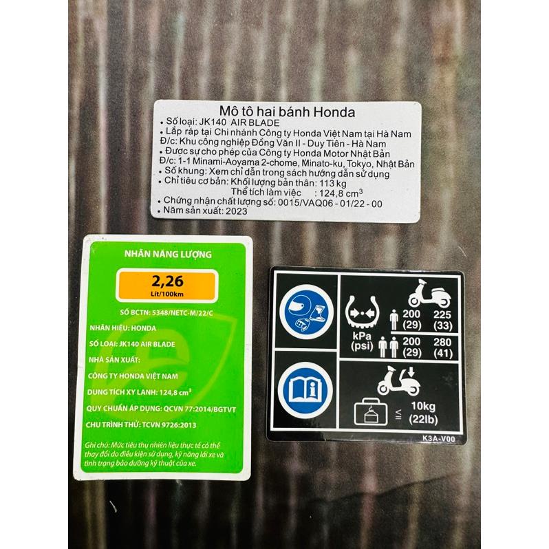 Tem thông số Airbalde 125i 2022-2023-2024 chuẩn Zin hãng