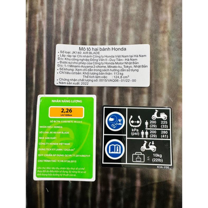 Tem thông số Airbalde 125i 2022-2023-2024 chuẩn Zin hãng