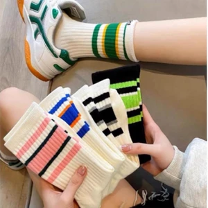 Set 5 Đôi Tất nam nữ kẻ sọc cổ cao thể thao thời trang cao cấp tcc6