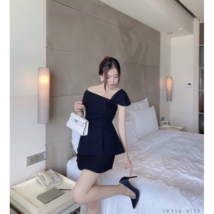 ( Hình thật 100% ) Áo thiết kế peplum lệch vai tôn dáng, chất vải ford gân mềm mịn đứng from bên trong có lót-Pusu