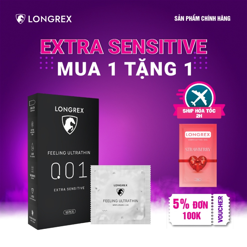 Bao cao su Longrex Extra Sensitive siêu mỏng, kéo dài thời gian quan hệ ...