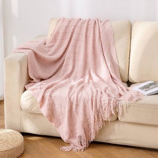 Chăn phủ sofa phong cách Bắc Âu retro, len dệt kim, họa tiết kim cương, màu trơn, đầu giường
