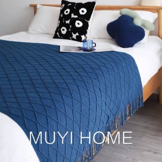 Chăn phủ sofa phong cách Bắc Âu retro, len dệt kim, họa tiết kim cương, màu trơn, đầu giường