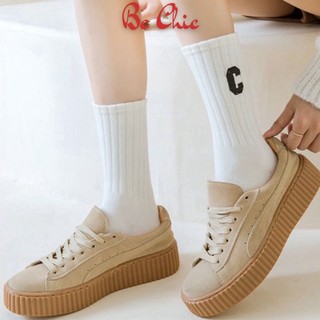 Tất Cổ Cao Nữ Họa Tiết Chữ C, Vỡ Cổ Cao Họa Tiết Chữ C Vải Cotton Mềm Mịn BC_CHIC LINGERIE