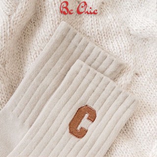 Tất Cổ Cao Nữ Họa Tiết Chữ C, Vỡ Cổ Cao Họa Tiết Chữ C Vải Cotton Mềm Mịn BC_CHIC LINGERIE