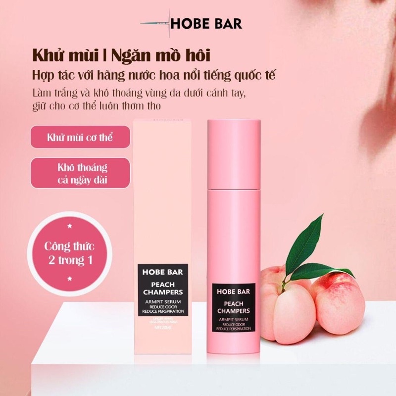 Lăn Khử Mùi HOBE BAR Hương Sâm Panh Đào Ngăn Tiết Mồ Hôi, Tạo Hương Thơm Cơ Thể