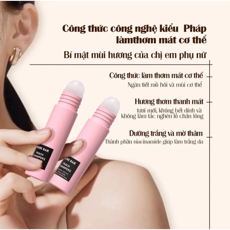 Lăn Khử Mùi HOBE BAR Hương Sâm Panh Đào Ngăn Tiết Mồ Hôi, Tạo Hương Thơm Cơ Thể