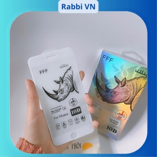 Kính Cường Lực Tê Giác Full màn 10D cho 7plus/8/8plus/x/xr/xs/11/12/13/14/pro/max/plus/promax (Có Hộp) RABBI